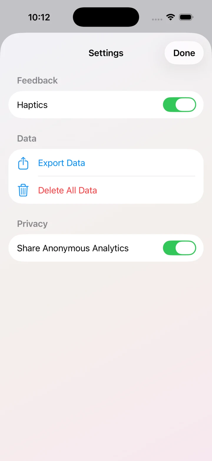 My Habits data and privacy settings