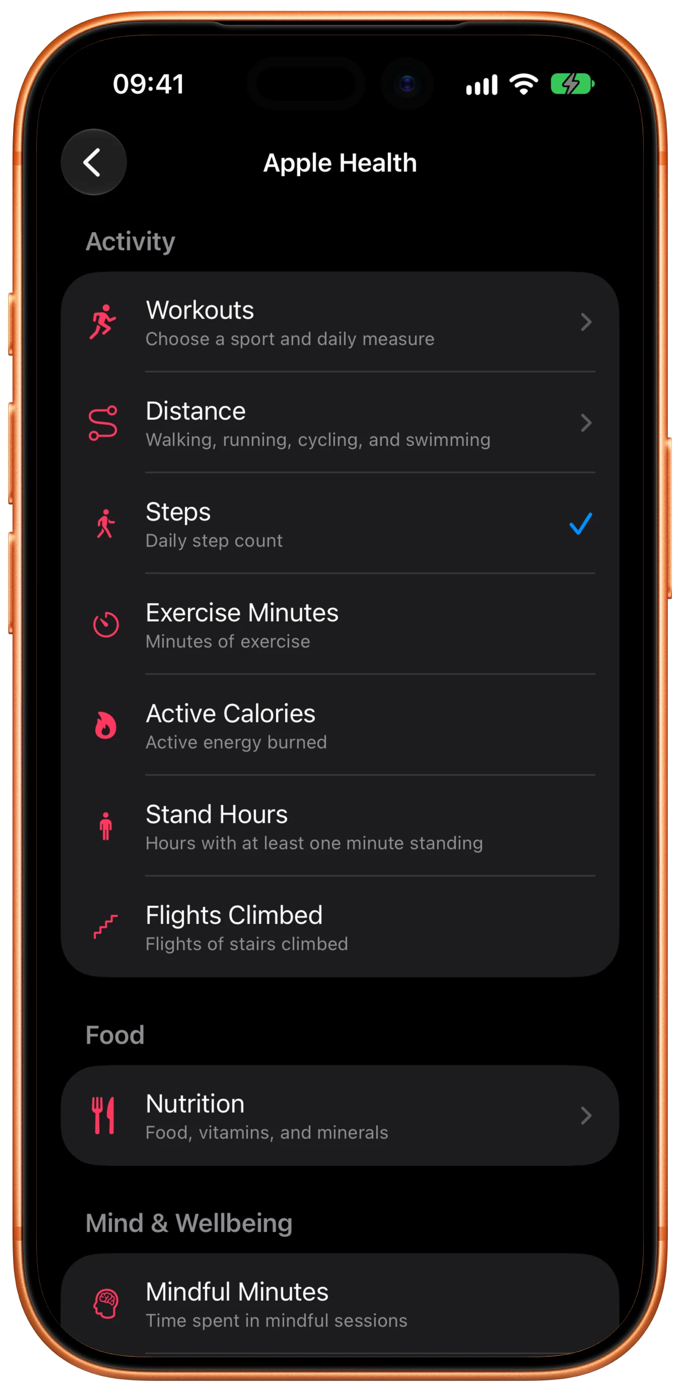 My Habits Apple Health activity source selection