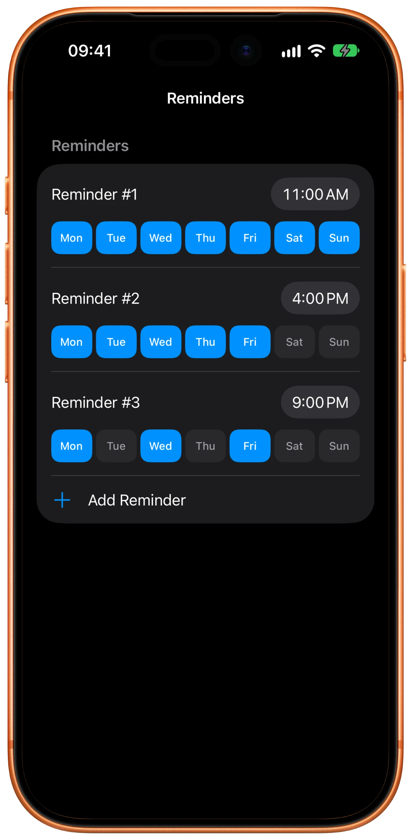 My Habits weekly reminder scheduling